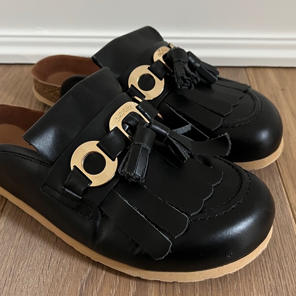 See by Chloé Black Lyvi Mules. Calfskin Leather See by Chloe Slip On Sandals. - Picture 4 of 16